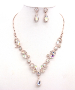 Rhinestone Necklace with Earrings NB300618 RGAB